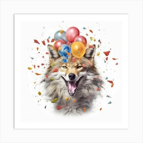 Wolf With Balloons Art Print