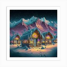 Mountain village snow wooden 6 22 Art Print