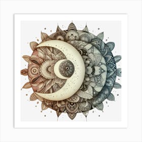 Moon And Flowers 1 Art Print