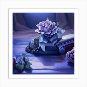 Roses And Books 1 Art Print