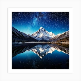 Firefly Snow Capped Mountains Reflecting In A Starry Lake 25826 (2) Art Print