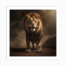 A Terrified Lion Watches The Enemy Art Print