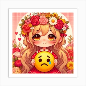 Sad Girl With Flowers 3 Art Print