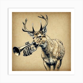 Deer With Trumpet 2 Art Print