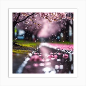 Pink Cherry Blossom on a Rainy Day Art Print