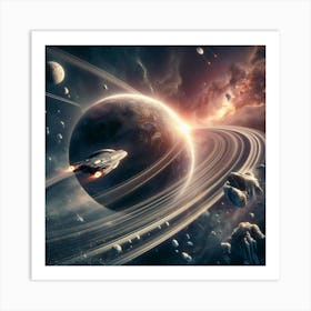 Spaceship In Space Art Print