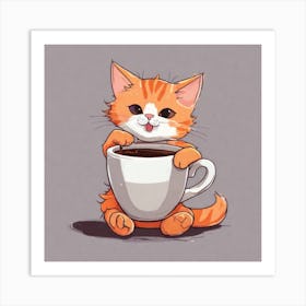 Cute Orange Kitten Loves Coffee Square Composition 23 Art Print