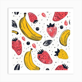 Bananas And Strawberries Seamless Pattern 5 Art Print