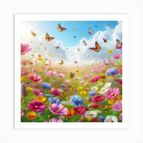 Colorful Meadow With Butterflies 3 Art Print