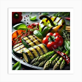 A Close Up Of Flame Seared Vegetables, Including B Art Print