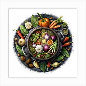 Pot With Herbs, Vegetables, And Spices Art Print