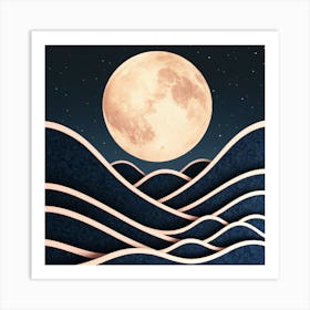 Full Moon Over Waves 1 Art Print