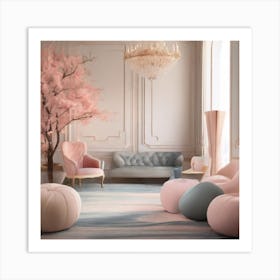 Pink And White Living Room Art Print