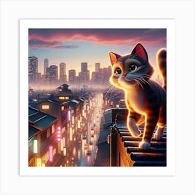 Cat On The Roof Art Print