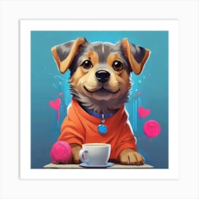 Dog With A Cup Of Coffee Art Print