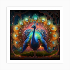 Peacock In The Forest Art Print