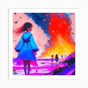 Girl In The Blue Dress Art Print