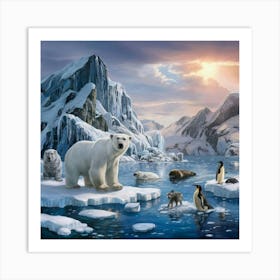 Polar Bears And Penguins 1 Art Print