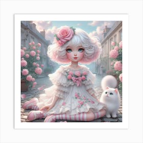 Little Girl With Roses 2 Art Print