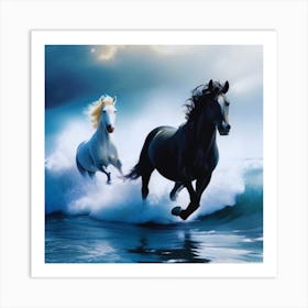 Two Horses Running In The Ocean Art Print