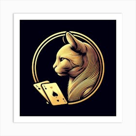 Golden Cat With Playing Cards Art Print
