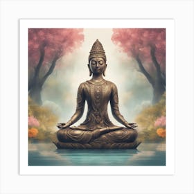 A Serene Depiction Of A Vrikshasana, Surrounded By Elements Of Nature (E Art Print