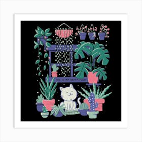 Happy Place - Cute Flowers Cat Gift 1 Art Print