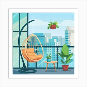 Balcony With Plants And Hanging Chair Art Print