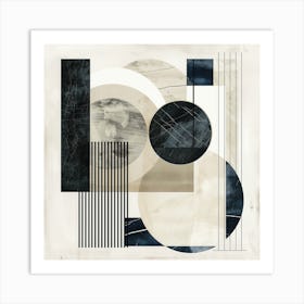 Abstract Geometry - Black and Grey Circles and Squares Art Print