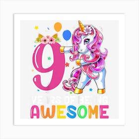 Kids 9 Years Old Unicorn Dabbing 9th Birthday Girl Unicorn Party Art Print