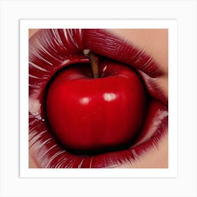 Red Apple In Mouth Art Print