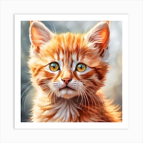 Orange Tabby Kitten Digital Watercolor Portrait Art Print