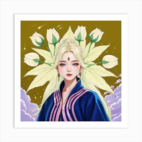 Asian Girl With Flowers Art Print