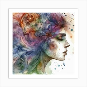 Watercolor Portrait Of A Woman 15 Art Print