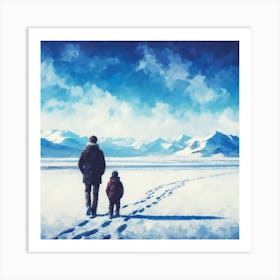 Father And Son Walking In The Snow Art Print