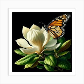 Monarch Butterfly On Magnolia Art Print