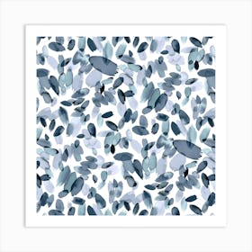 Watercolor Petal Stains Blue Greyish Square Art Print