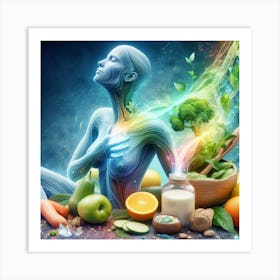 Woman Meditating With Fruits And Vegetables Art Print