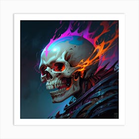 Skull With Flames Art Print