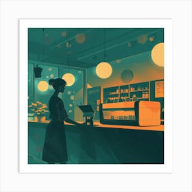 Illustration Of A Woman At A Coffee Shop Art Print