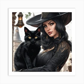 Witch And Cat Art Print