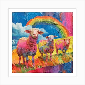 Rainbow Sheep Textured Collage Art Print