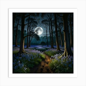 Bluebell Forest At Night Art Print