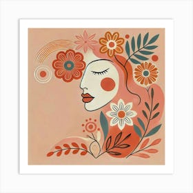 floral woman portrait with flowers Art Print