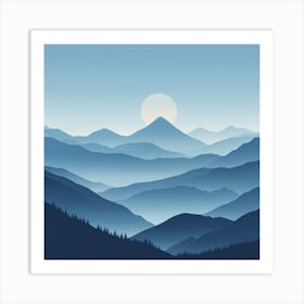 Misty mountains background in blue tone 89 Art Print