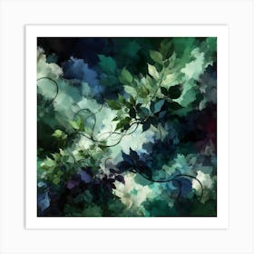 Emerald Whispers: Abstract Botanical Art Art Print