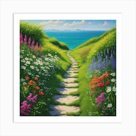 Floral Path To The Ocean Art Print