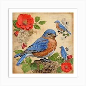 Bird Painting Collage Eastern Bluebird 1 Art Print 2 Art Print