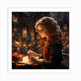 Little Girl with Christmas Lights Art Print