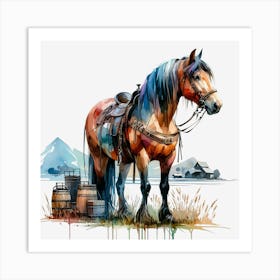 Horse With Barrels Art Print